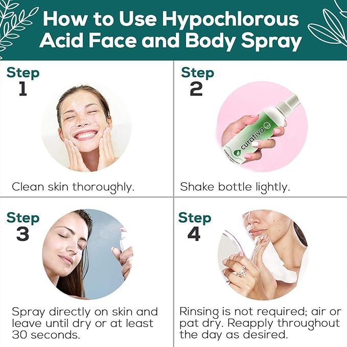 Curativa Bay .02% Hypochlorous Skin Spray, Clear Skin, Most effective For Total Skin Health and the Base for all Skin Care. 100% Organic, Made in USA, Produces Great Results 8 OZ.-GlimoraGlow