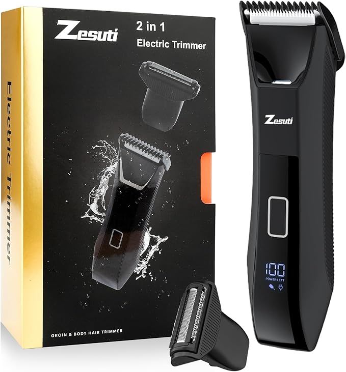2-in-1 Manscape Trimmer for Men,Body & Groin Hair Trimmers for Men,Bikini Trimmer Women- Wet/Dry Electric Razors for Smooth No-Nick Shaving,IPX7 Waterproof Ball Shaver,LED Display,Black-GlimoraGlow