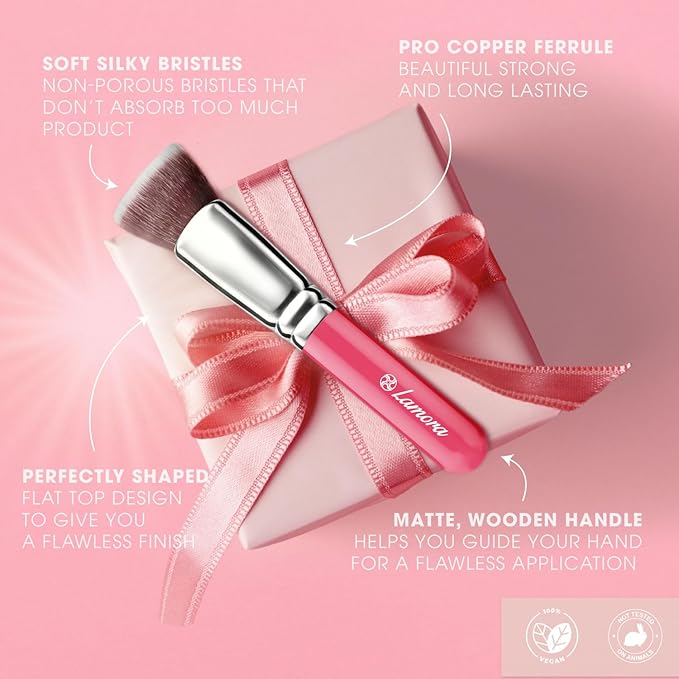 LAMORA Foundation Brush for Liquid Makeup - Kabuki Face Brush for Cream, Powder, Blush, and Concealer - Flat Top Blending, Buffing, Stippling Brush-GlimoraGlow