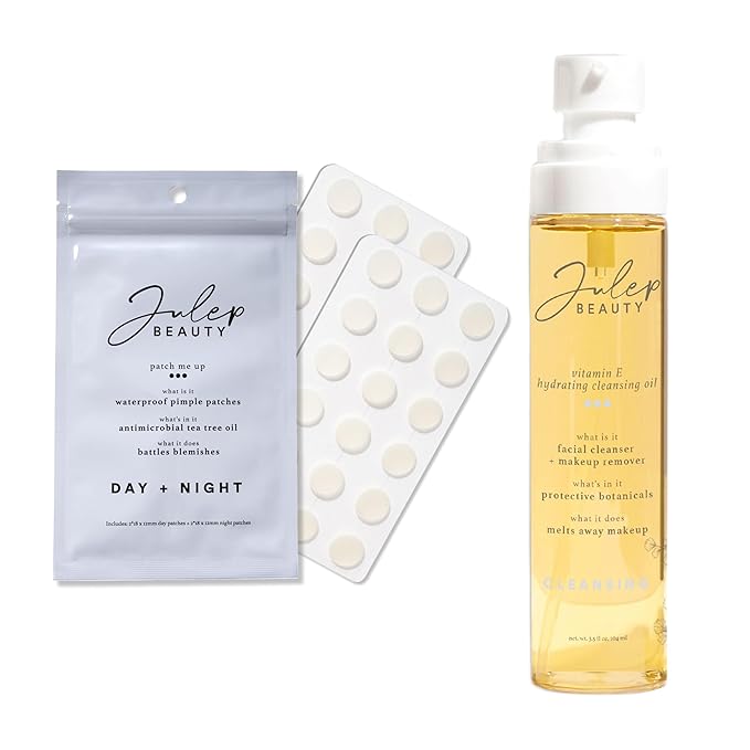 Julep Beauty Pimple Patches + Vitamin E Hydrating Cleansing Oil - Gentle Facial Cleanser Makeup Remover - Clear Acne Patches for Face-GlimoraGlow