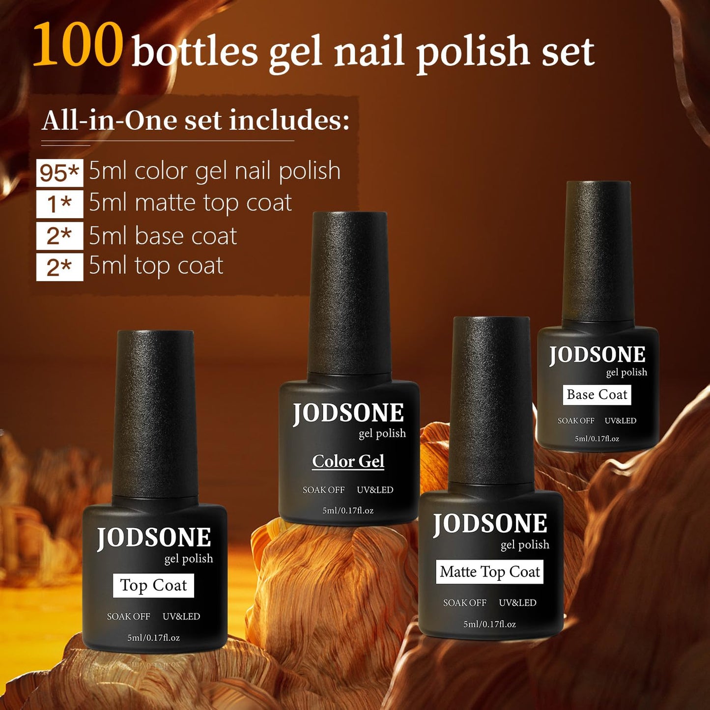 JODSONE 100 PCS (5 ml each) Gel Nail Polish Kit No Wipe Soak off Base Coat and Matte Glossy Top Coat Gel Polish Collections Gifts for Manicure Lovers-GlimoraGlow