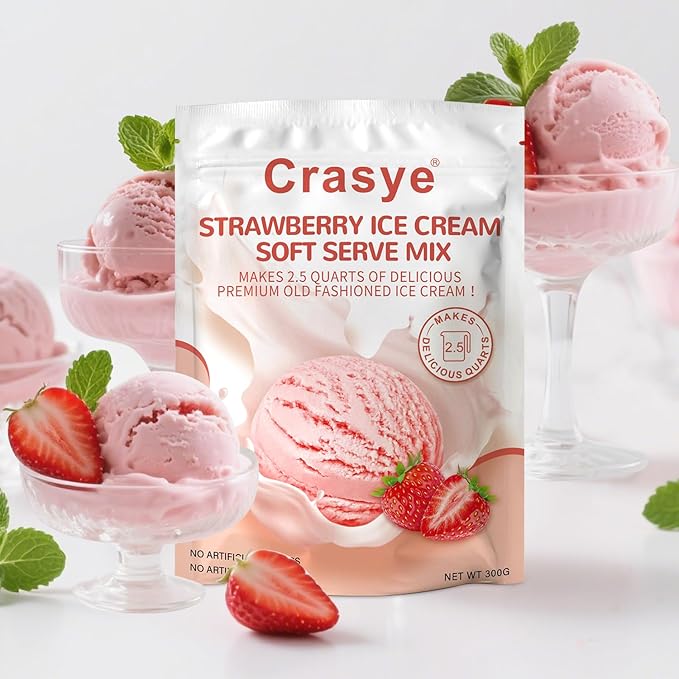Ice Cream Mix Strawberry Soft Serve Mix Soft Serve Mixes Base Powder Homemade for Ice Cream Maker Machine - 10 Ounce-GlimoraGlow