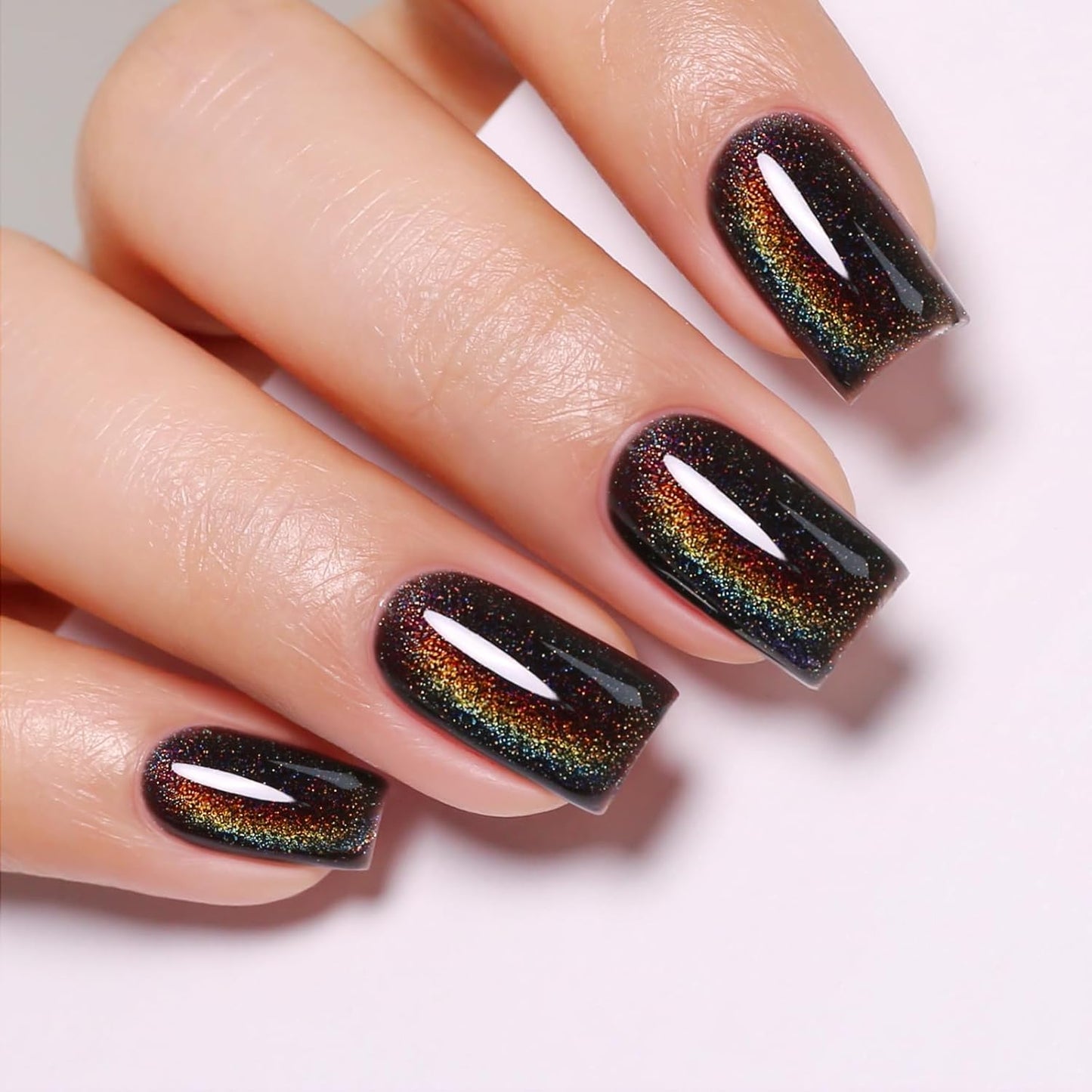 Imtiti Cat Eye Gel Nail Polish, Black Rainbow Holographic Magnetic Gel Polish With Magnet Glittery Iridescent Galaxy Nail Gel Polish Spring Summer Gel Polish Kit Soak Off UV Led 10ML-GlimoraGlow