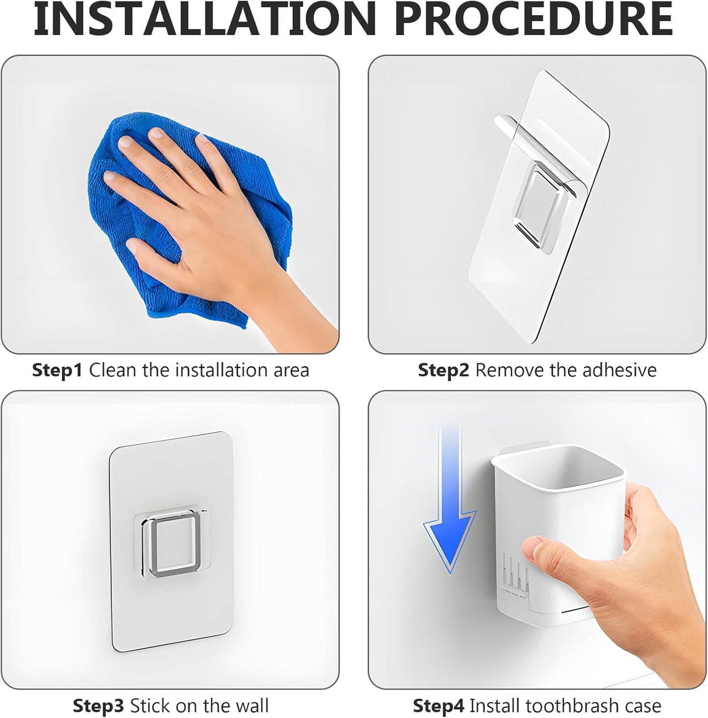 2 Packs Wall Mounted Toothbrush Holders, Self Adhesive Bathroom Toothbrush Wall Holder for Electric Toothbrush, Toothpaste, Razor,Shower Item (White-GlimoraGlow