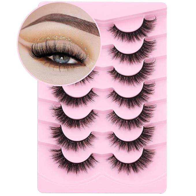 Kiromiro Lashes False Eyelashes Cat Eye Faux Mink Lashes Wispy Strip Lash 6D Volume Fake Lash Natural Look Eyelashes Pack 7 Pairs-GlimoraGlow