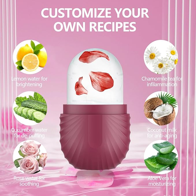 Ice Roller for Face and Eye, Silicone Ice Facial Roller Ice Holder, Face Ice Mold Skin Care, Face Icers Reusable Ice Cube Roller for Shrink Pores Anti Wrinkle Reduce Puffiness, Rose-GlimoraGlow