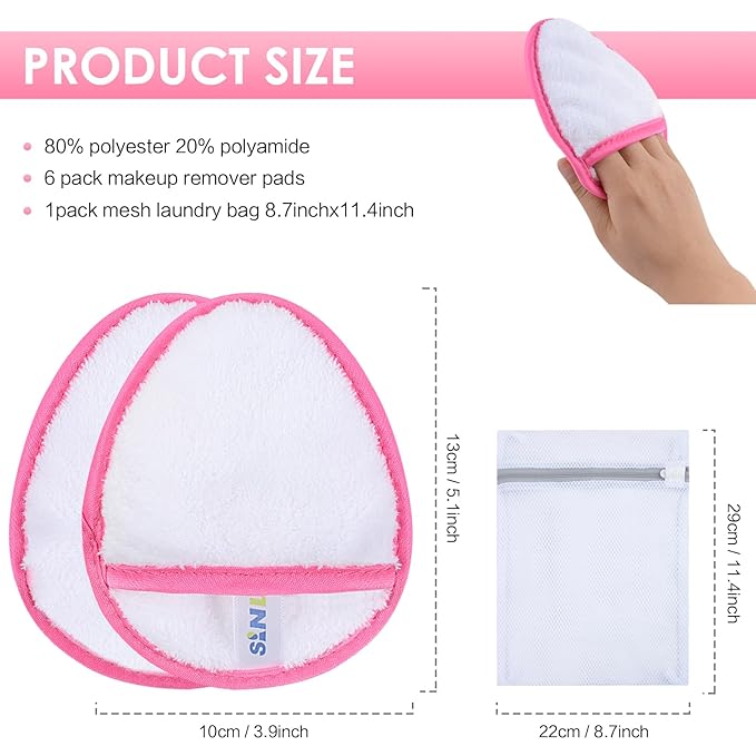 SINLAND Reusable Makeup Remover Pads For Face,Eye,Lips Microfiber Gentle Facial Cleansing Cloths for All Skin Types Friendly for Makeup Remover With Laundry Bag 5.1inchx3.93inch White Pack of 6-GlimoraGlow