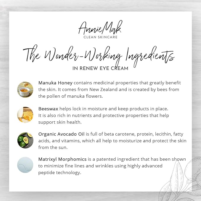 AnnieMak Renew Eye Cream for Dark Circles, Puffiness & Wrinkles Around Eyes, Under Eye Brightener, Vitamin Infused Moisturizer, Hydrating, Brightening & Smoothing Skin Care (0.25 fl oz)-GlimoraGlow