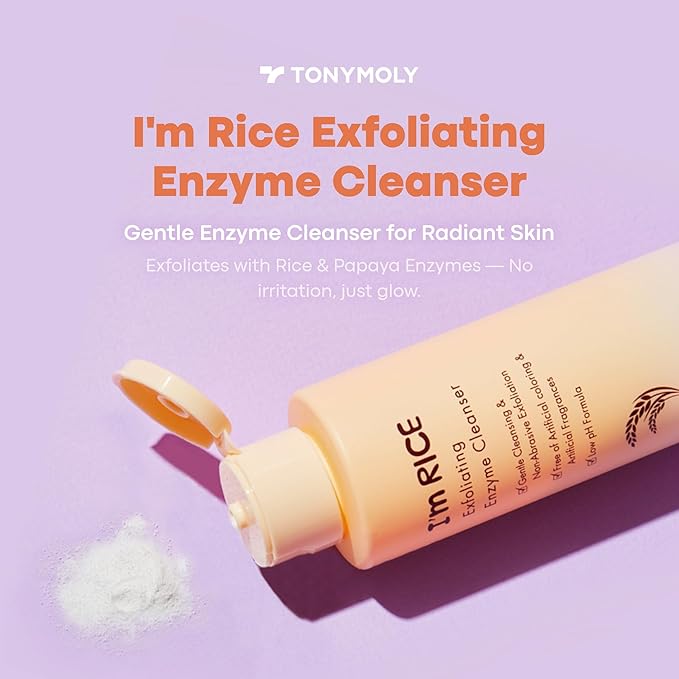 TONYMOLY I’m Rice Exfoliating Enzyme Cleanser – Rice Powder Face Wash & Papaya Enzyme Scrub, Gentle AHA Brightening Mask for Smooth Radiant Skin, 50g-GlimoraGlow