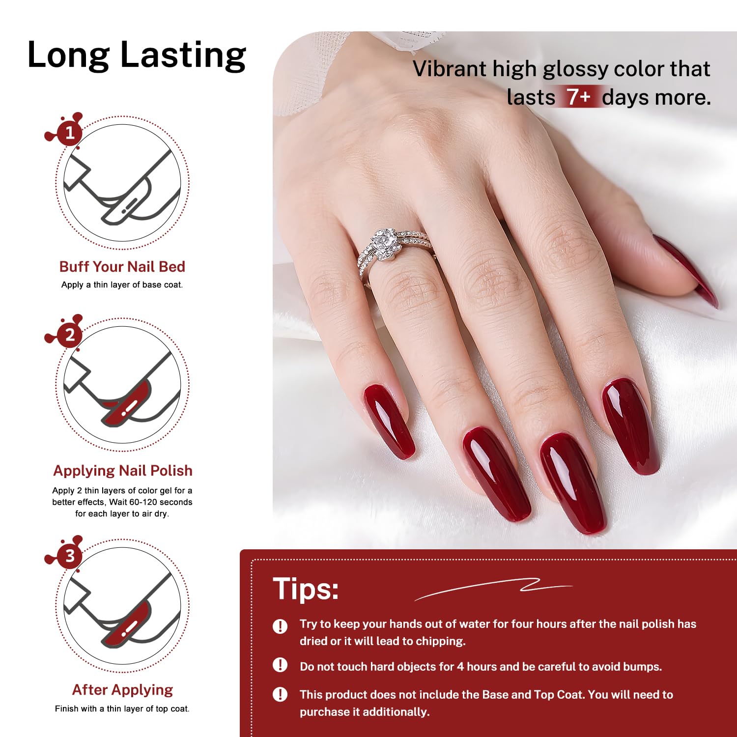 16.5ml Dark Red Nail Polish Large Volume Quick Dry Nail Polish, Long Lasting Shine, Fingernail Toenail Nail Art DIY Home Travel Nail Art Gift-GlimoraGlow