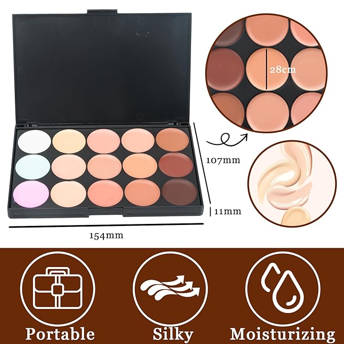 15 Color Contour Palette,Waterproof Long Lasting Facial Correcting Concealer Palettes,Cream Foundation Makeup Palettes with Brushes,Color Correcting Palettes for Women (3 Pack)-GlimoraGlow