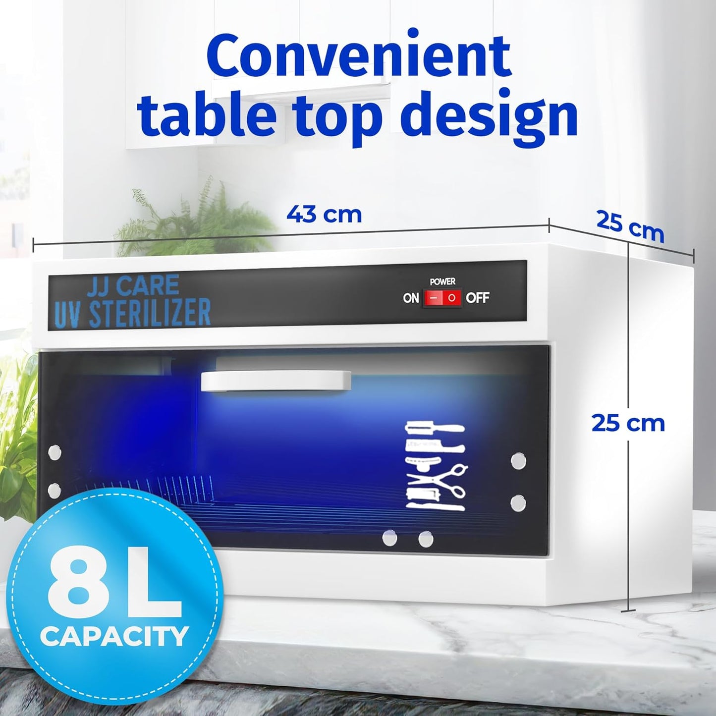 JJ CARE UV Sanitizer Cabinet – 8L Capacity, Manual Timer, Professional Tabletop UV Sanitizer Cabinet for Salon, Spa, Office & Home Use, 99% Sanitization Efficiency-GlimoraGlow