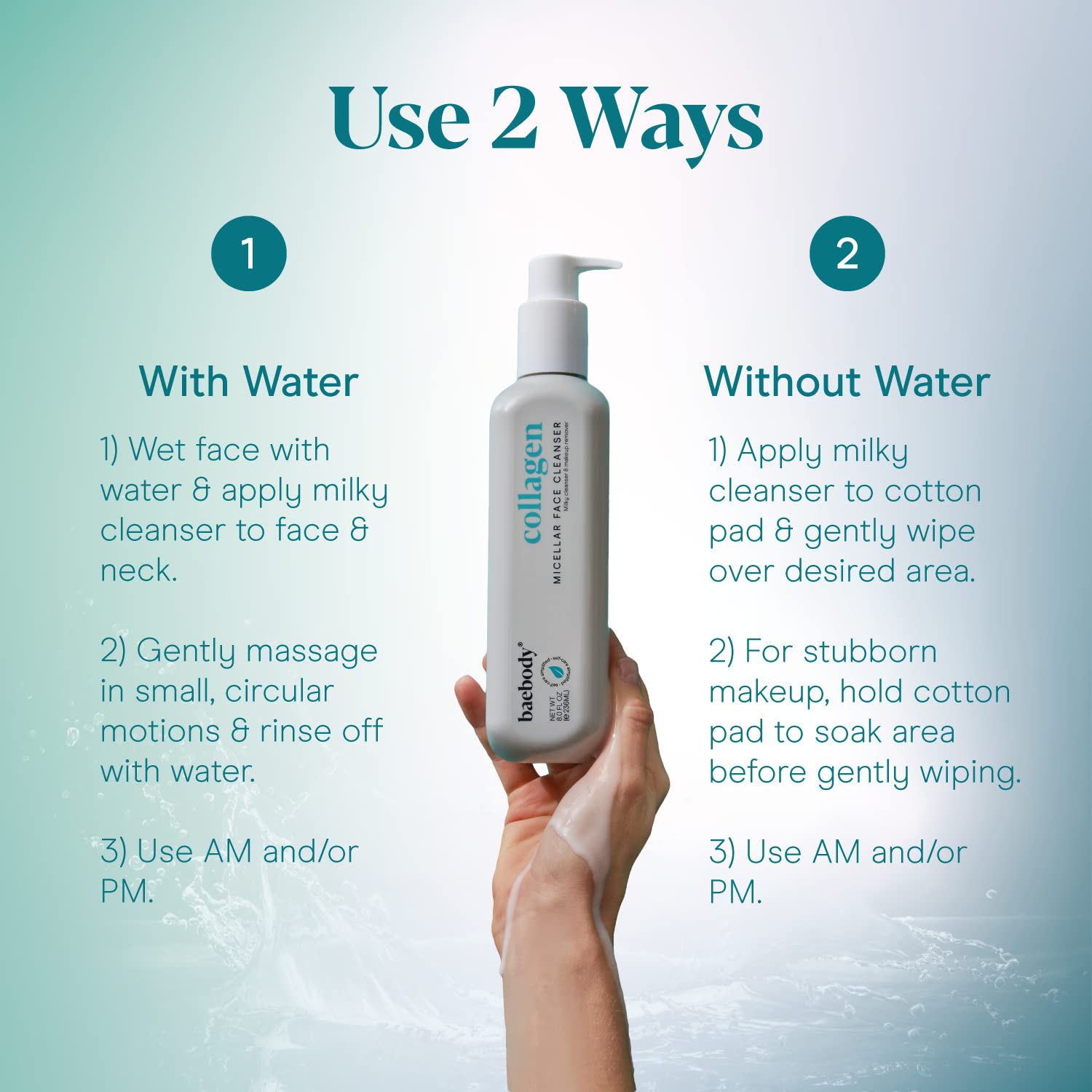 Baebody Cleansing Milk for Face - Vegan Facial Cleanser for Women and Men - Micellar Makeup Remover - Milk Cleanser Face Wash (8 fl oz)-GlimoraGlow