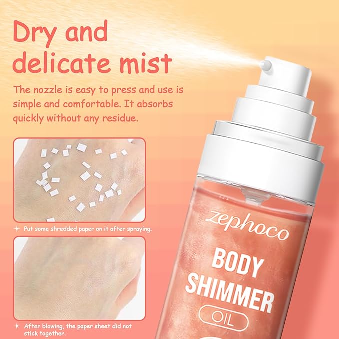 Broad Spectrum SPF 50 Sheer Body Sunscreen Setting Mist Sunscreen Body Glow Oil Spray for Face & Body with Gold Mica Sun-kissed Glow Skin Illuminator Hydrating Non-Greasy (A)-GlimoraGlow