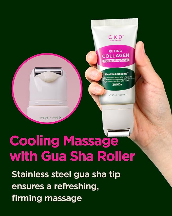CKD Gua Sha Face Serum - Retinol Collagen Lifting Serum for Firming, Tightening, and Instant Face Lifting. Wrinkle Reduction with Massage Roller. Korean Skin Care. 1.35 fl oz-GlimoraGlow