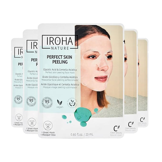 IROHA NATURE Glycolic Acid Peeling Face Mask (Pack of 5) | Skin Perfecting for a Radiant & Smooth Look | Instant Regeneration in Just 15 Minutes | Clean Beauty | 100% Vegan-GlimoraGlow