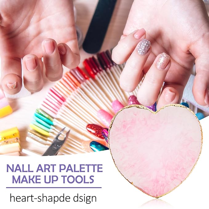 2 Pcs Resin Nail Art Palette and 2 Pcs Nail Brush, Color Palettes Cosmetic Mixing Tools, Nail Polish Palette with Stainless Stirring Rod for Nail Salons and Beginners (White, Pink)-GlimoraGlow