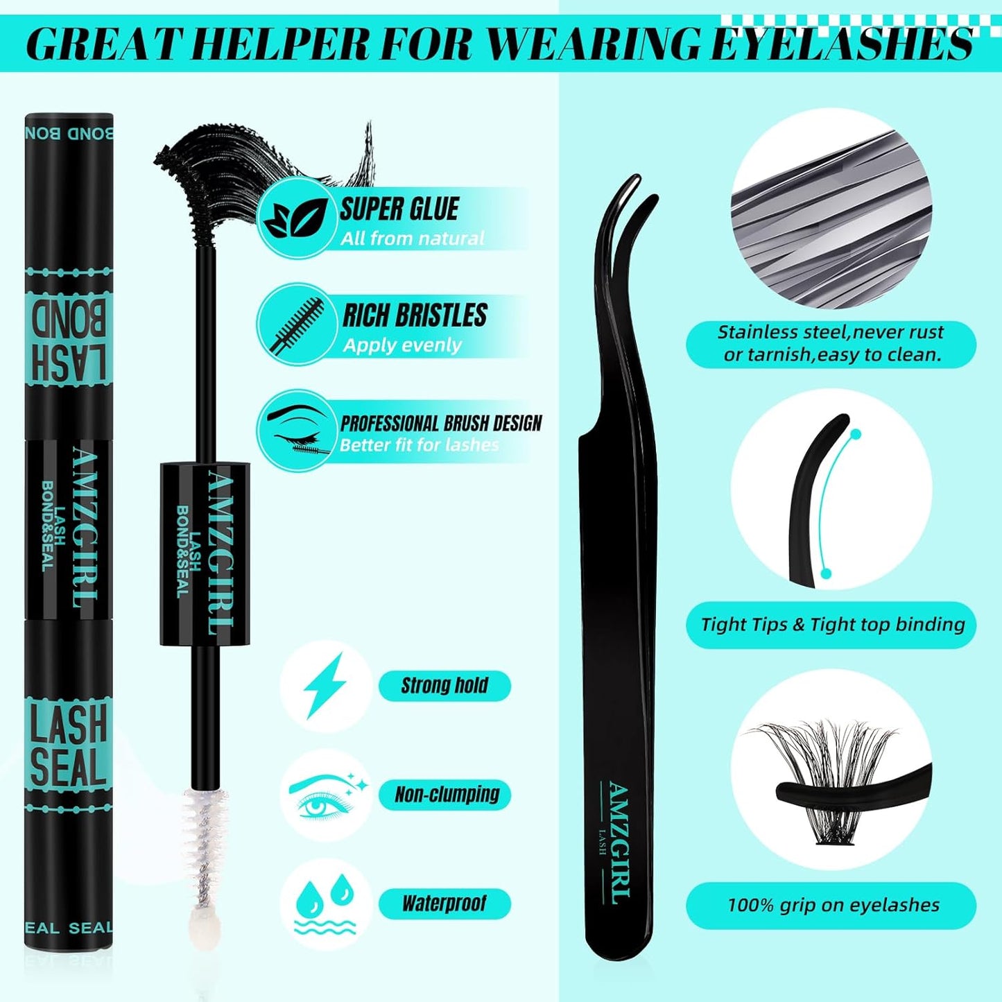 Lash Extension Kit 280Pcs,60D 80D Individual Lashes Clusters Kit,Lash Bond And Seal,Lash Remover For Eyelashes Extensions,Lash Applicator Tool For False Eyelash Cluster Kit At Home(D-Mix8-16mmKit)-GlimoraGlow