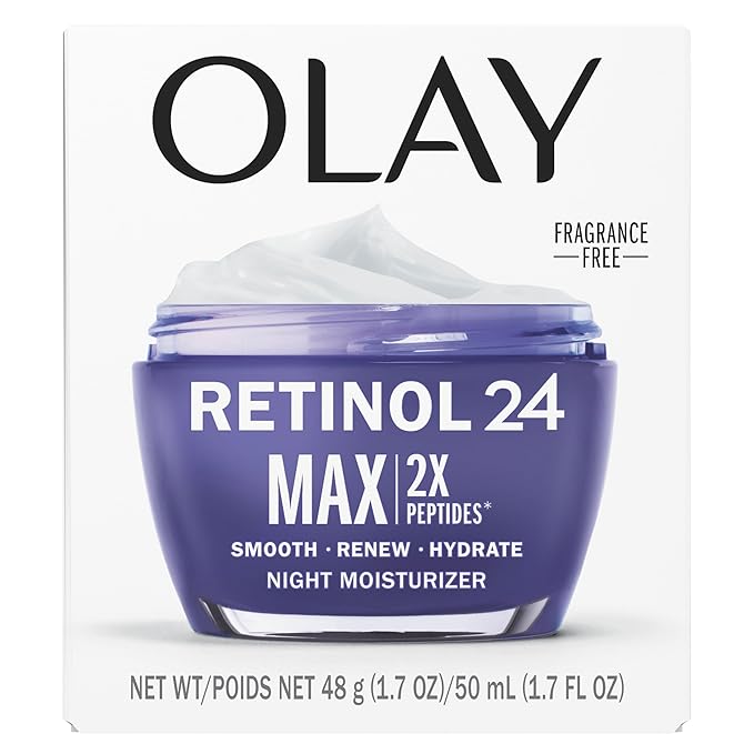 Olay Retinol Face Moisturizer, 24 MAX Anti-Aging Night Cream for Women, Fragrance-Free, Non Greasy - Anti-Wrinkle, Smooth Fine Lines, Tightening, Hydrating Skin Care - Peptides, Glycerin, 1.7 Oz-GlimoraGlow