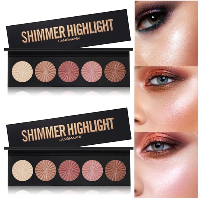2 Packs Highlighter Powder Palette, 5 Colors Makeup Palette Contour Palette Eyeshadow Makeup Kit Waterproof Long Lasting Brilliant Lighten Skin Color Professional Face Shading Set (2, brown, Large)-GlimoraGlow