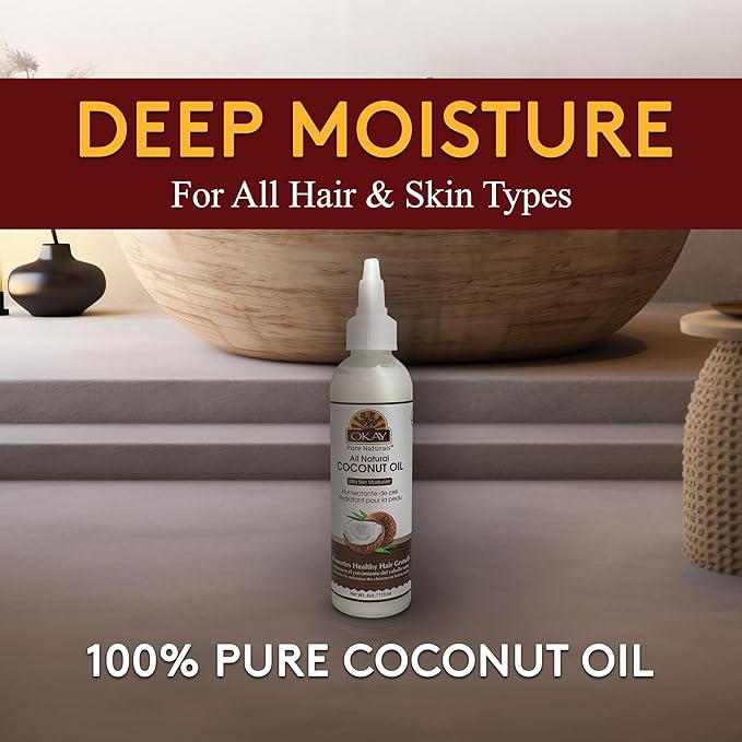 Okay 100% Pure Coconut Oil for Hair & Skin - Coconut Oil for Women & Men, Perfect for Hair & Body, for Massage & Moisturizer, Natural - 4 fl oz Squeeze Bottle (Pack of 1)-GlimoraGlow