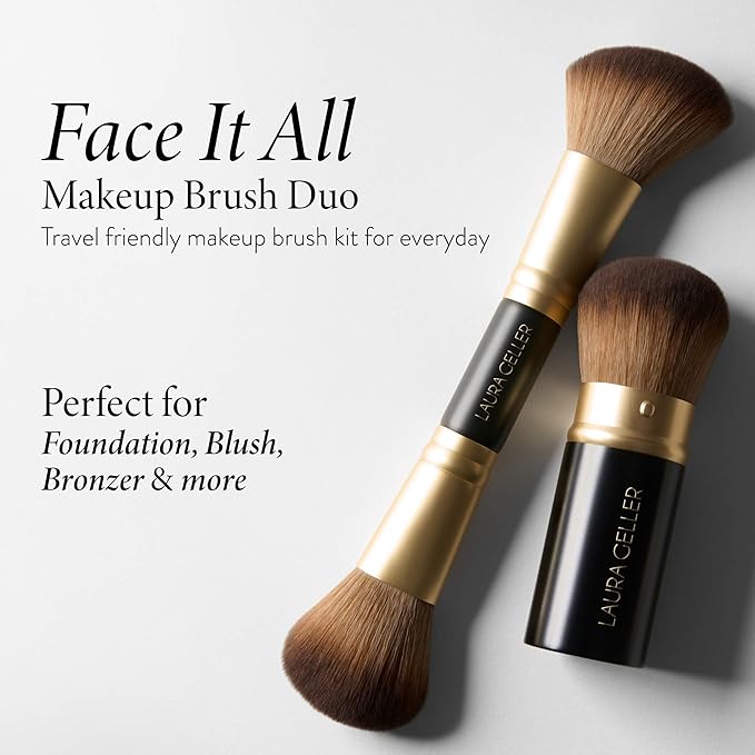 LAURA GELLER NEW YORK Face It All 2pc Makeup Brush Set - Retractable Airbrush Kabuki Brush + Dual-Ended Blush and Bronzer Brush-GlimoraGlow