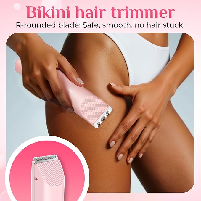2025 New 2-in-1 Electric Bikini Trimmer for Women - Dual Head Electric Razor,Waterproof Painless Bikini Shaver, Pubic Hair Trimmer for Private Area & Body Hair, Pink-GlimoraGlow