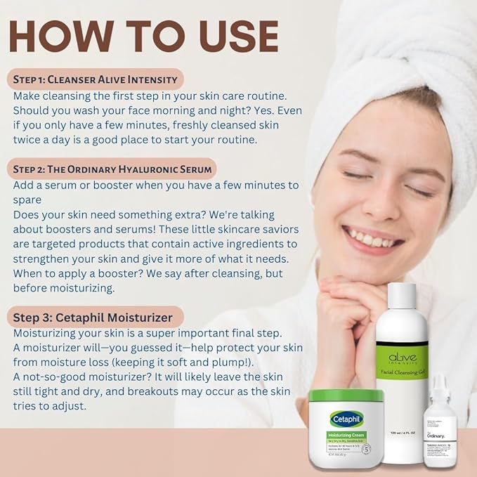 'Cetaphil' Hydrating Moisturizing Cream | The 'Ordinary' Hyaluronic Acid 1 oz. | Cleansing Gel 4 oz.-GlimoraGlow