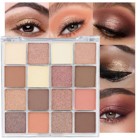 16 Girds Colorful Matte Shimmer Eyeshadow Palette for Eye Makeup,High Pigmented Eye Shadow Primers Powder Palet de sombras de ojos-Glitter Nude#-GlimoraGlow