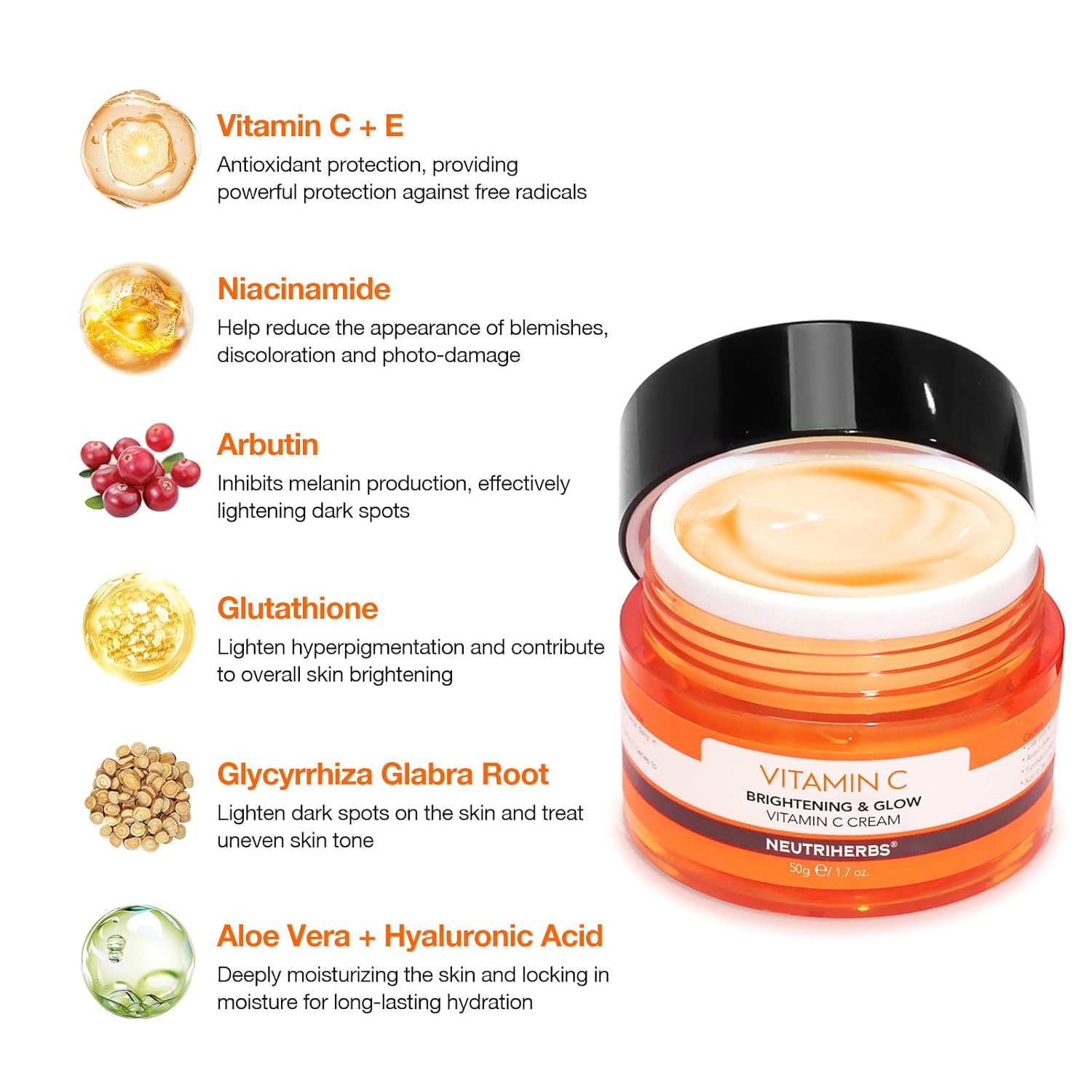 Neutriherbs Vitamin C Face Cream, Day & Night Facial Moisturizer, Daily Skin Care, Brighten, Lighten Skin, Moisturizing Softening Smoothing Skin 1.7oz-GlimoraGlow