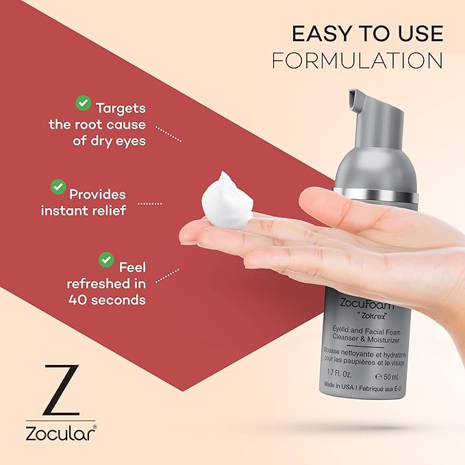ZocuFoam Eyelid Cleanser - Foaming Eyelid Scrub - Natural pH Balanced Solution - 1.7 FL OZ (50mL)-GlimoraGlow