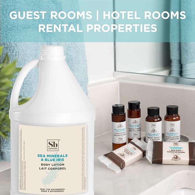 Soapbox Body Lotion, Sea Minerals & Blue Iris Moisturizing Body Cream, Vegan, Natural & Cruelty Free Hydrating Hand Lotion Refill for Dry Skin - Gallon Size for Home & Professional-GlimoraGlow