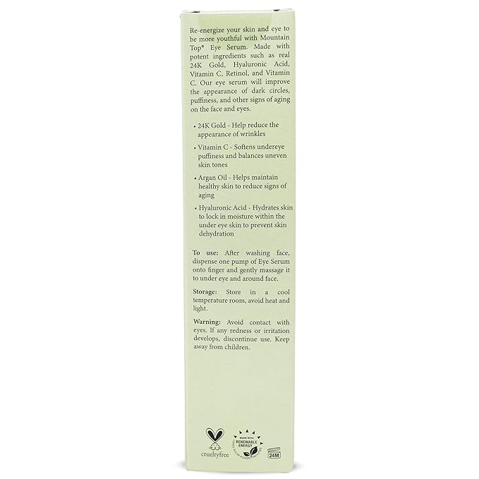 MOUNTAIN TOP Eye Serum Infused with 24K Gold, Vitamin C, Argan Oil, Hyaluronic Acid - For a Tighter Lift and Reduction in Appearance of Wrinkles, Fine Lines, and Dark Circles (1.7oz)-GlimoraGlow