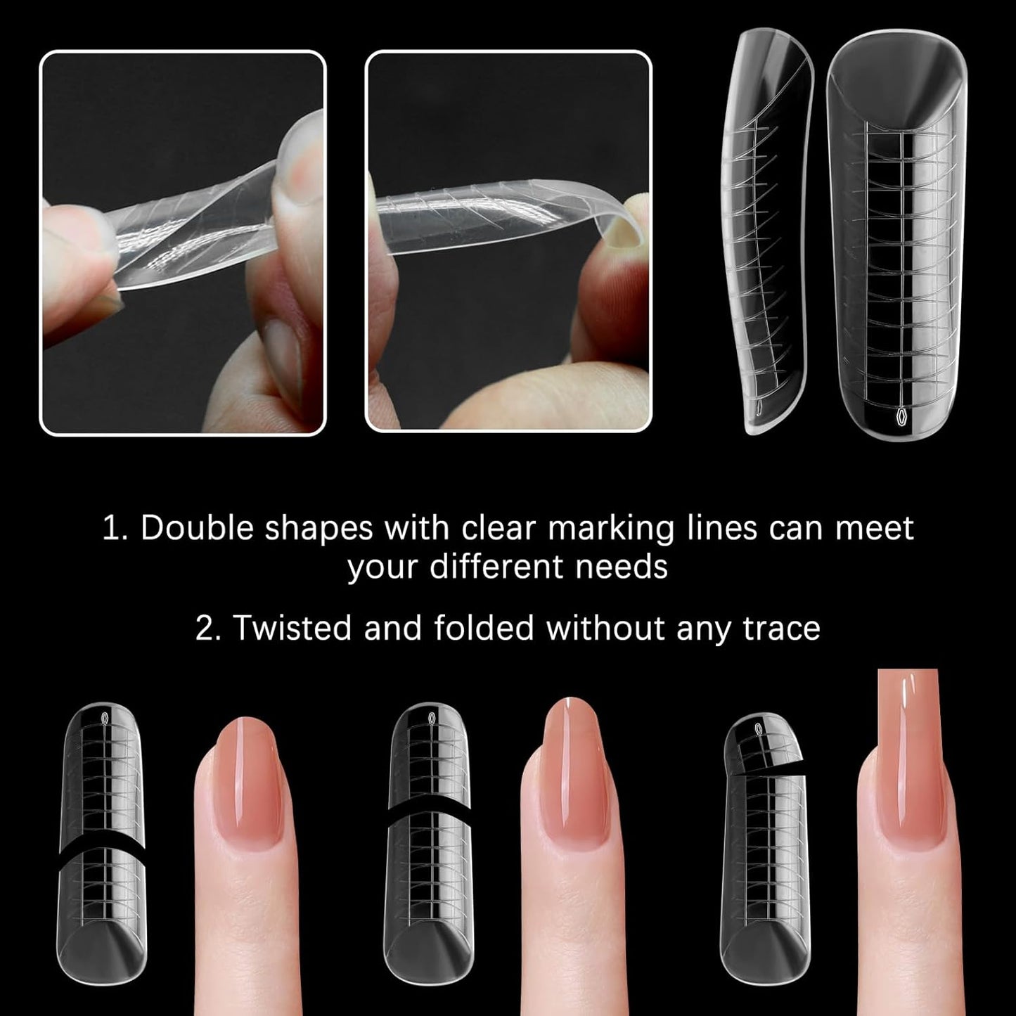 120 Pcs Poly Extension Gel Dual Nail Forms Nail Molds With Scale Builder Coffin Nail for Gel Manicure Nail Art Design Salon DIY at Home (Long Dual Nail Forms Set)-GlimoraGlow