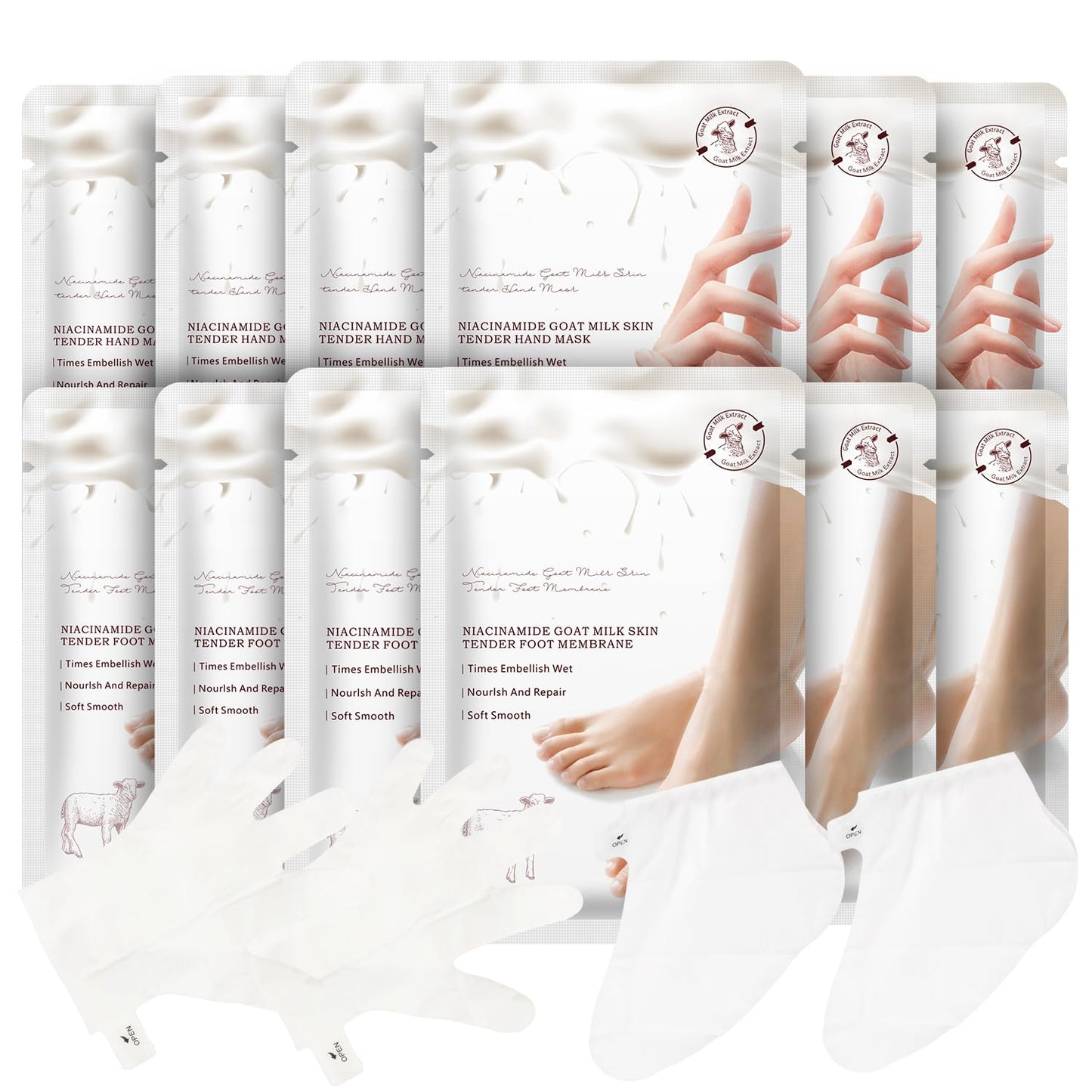 Hydrating Hand Foot Masks Set for Women Men,6 Pack Glove Mask for Dry Hand & 6 Pack Socks Mask for Dry Cracked Feet（Milk）-GlimoraGlow