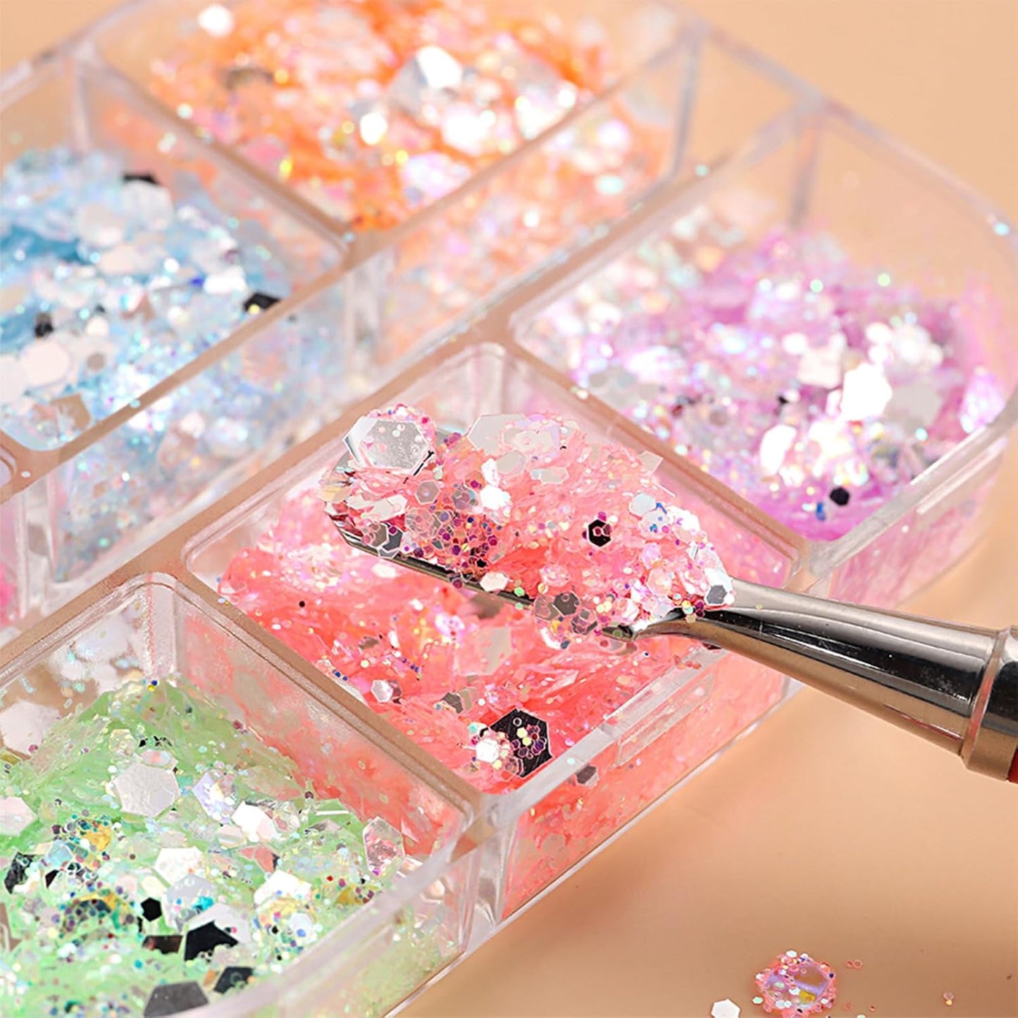 12 Grids Colorful Mermaid Nail Sequin Holographic Nail Art Glitter,Iridescent Nail Art Flake Glitter Decals Glass Paper Design Nail Accessories Acrylic Nails for Women Make Up DIY Nail Decoration-GlimoraGlow