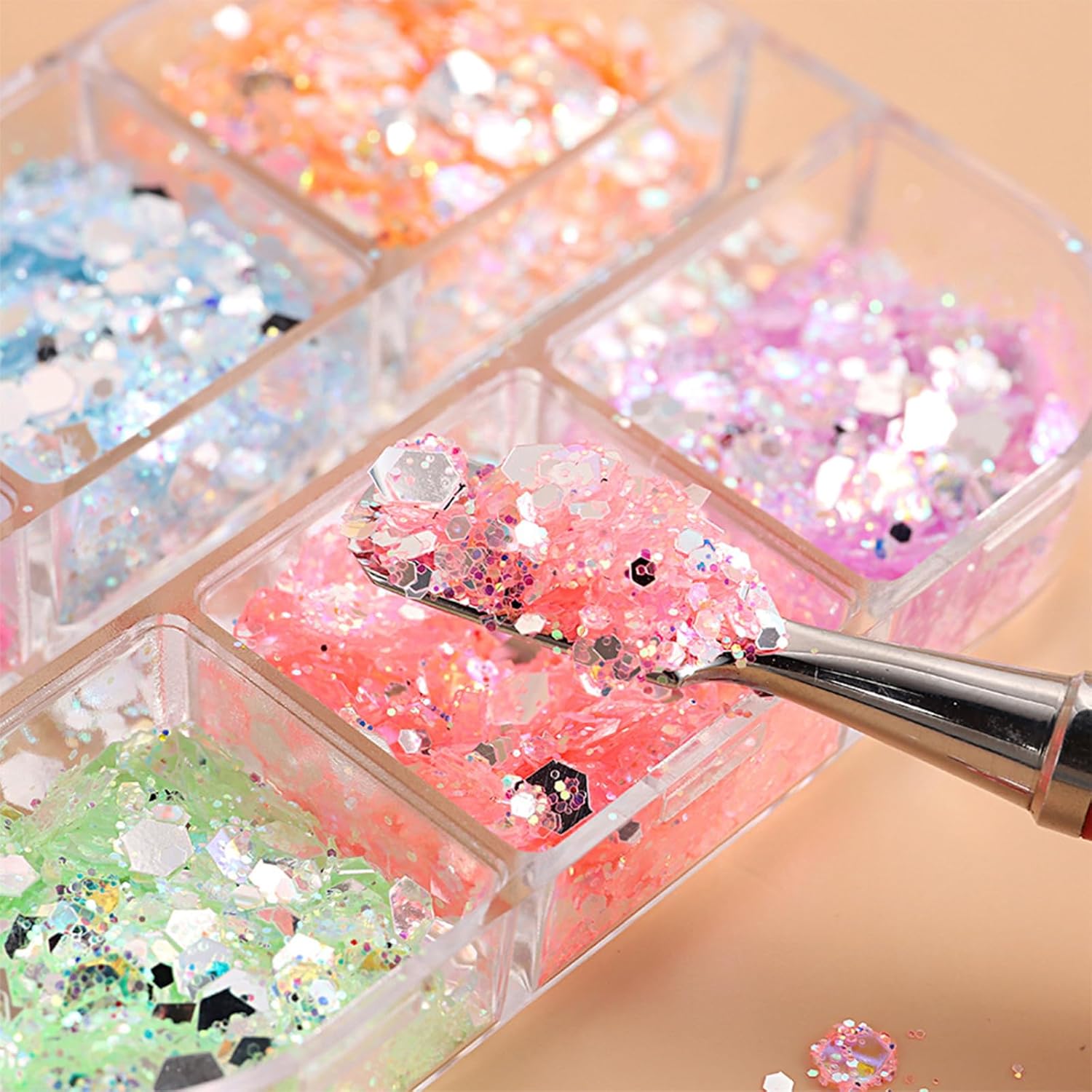 12 Grids Colorful Mermaid Nail Sequin Holographic Nail Art Glitter,Iridescent Nail Art Flake Glitter Decals Glass Paper Design Nail Accessories Acrylic Nails for Women Make Up DIY Nail Decoration-GlimoraGlow