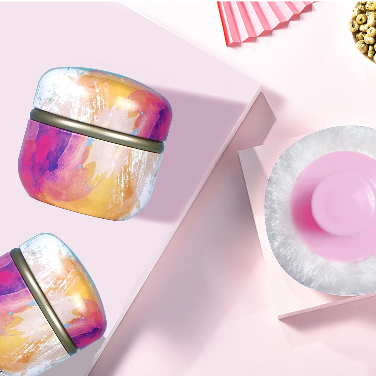 Body Powder Puff and Container for Dusting Powder, Women Powder Puff and Powder Case for Bath and Travel (Abstractionism)-GlimoraGlow