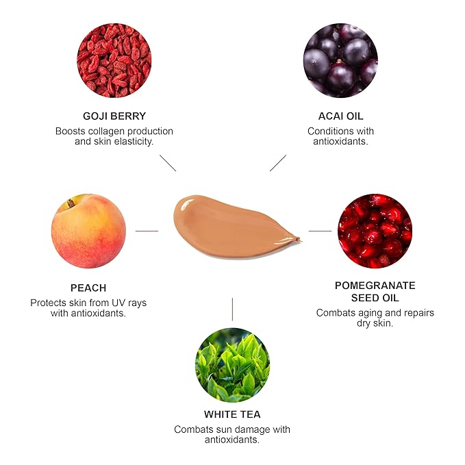 100% PURE Tinted Moisturizer Anti-Aging Face Makeup - Fruit Pigmented Golden Peach Light to Medium Coverage & Dewy Glow - Lightweight Foundation Medium-Tan Skin w/Yellow Undertone - Vegan - 1 Fl Oz-GlimoraGlow