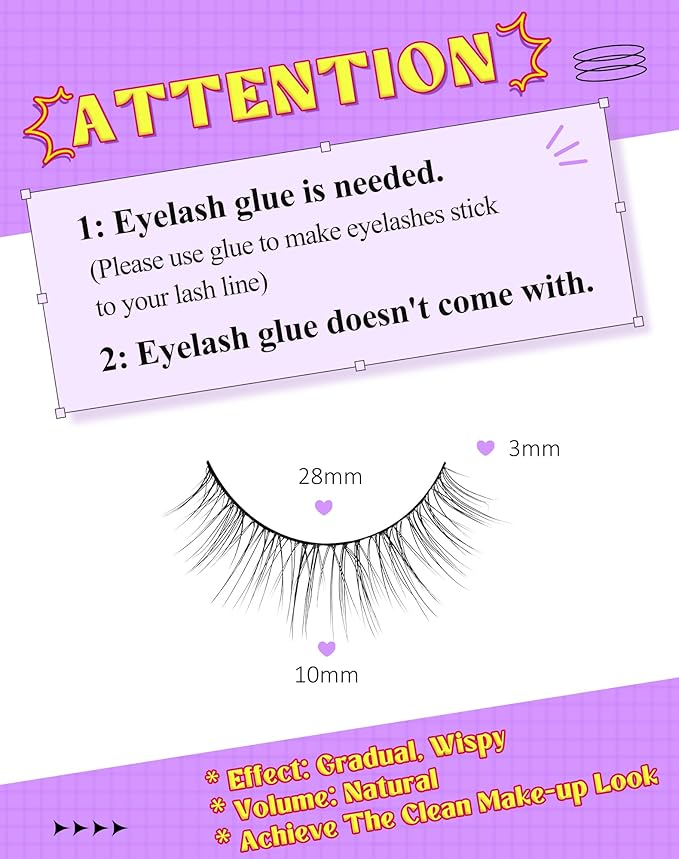 Onlyall Natural Lashes Wispy Lashes Natural Look False Eyelashes Natural Flared Eyelashes False Eye Lashes Soft Fluffy Lashes 7 Pairs DK32, Black-GlimoraGlow