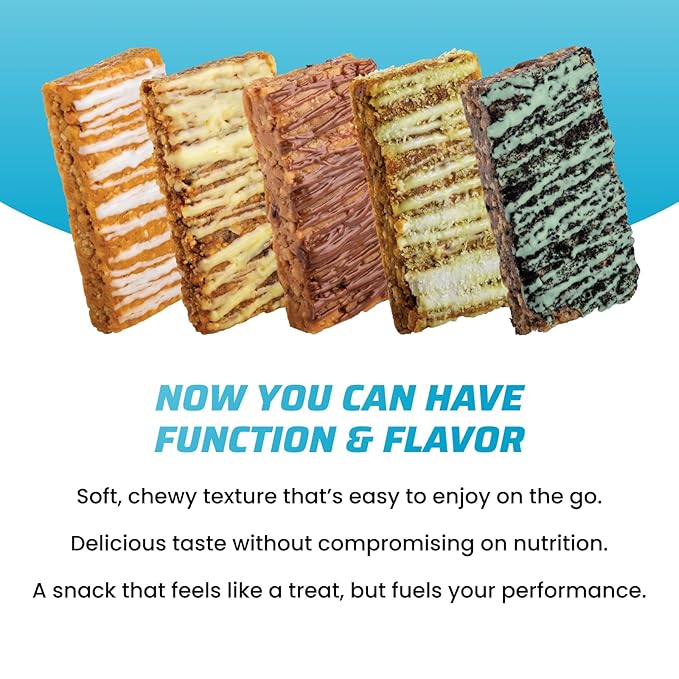 JiMMYBAR! - Sea Salt Caramel Cookies N' Cream - 19g High Protein Bars - 7g Sugar - 12 Count - 58g Health Bars - Natural Peanut Butter Core - Caffeinated Protein Bar For Energy- Hand Drizzled Chocolate-GlimoraGlow