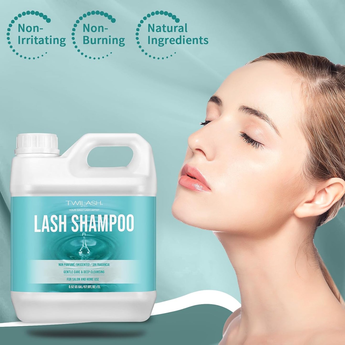 Lash Shampoo Bulk, Eyelash Cleanser for Extensions 2 Liters, Dispenser Pump, Safe Makeup Remover, Non-irritating or Burning Eyelid Foaming Cleanser for Professional Salon and Home Use (Unscented-2L)-GlimoraGlow