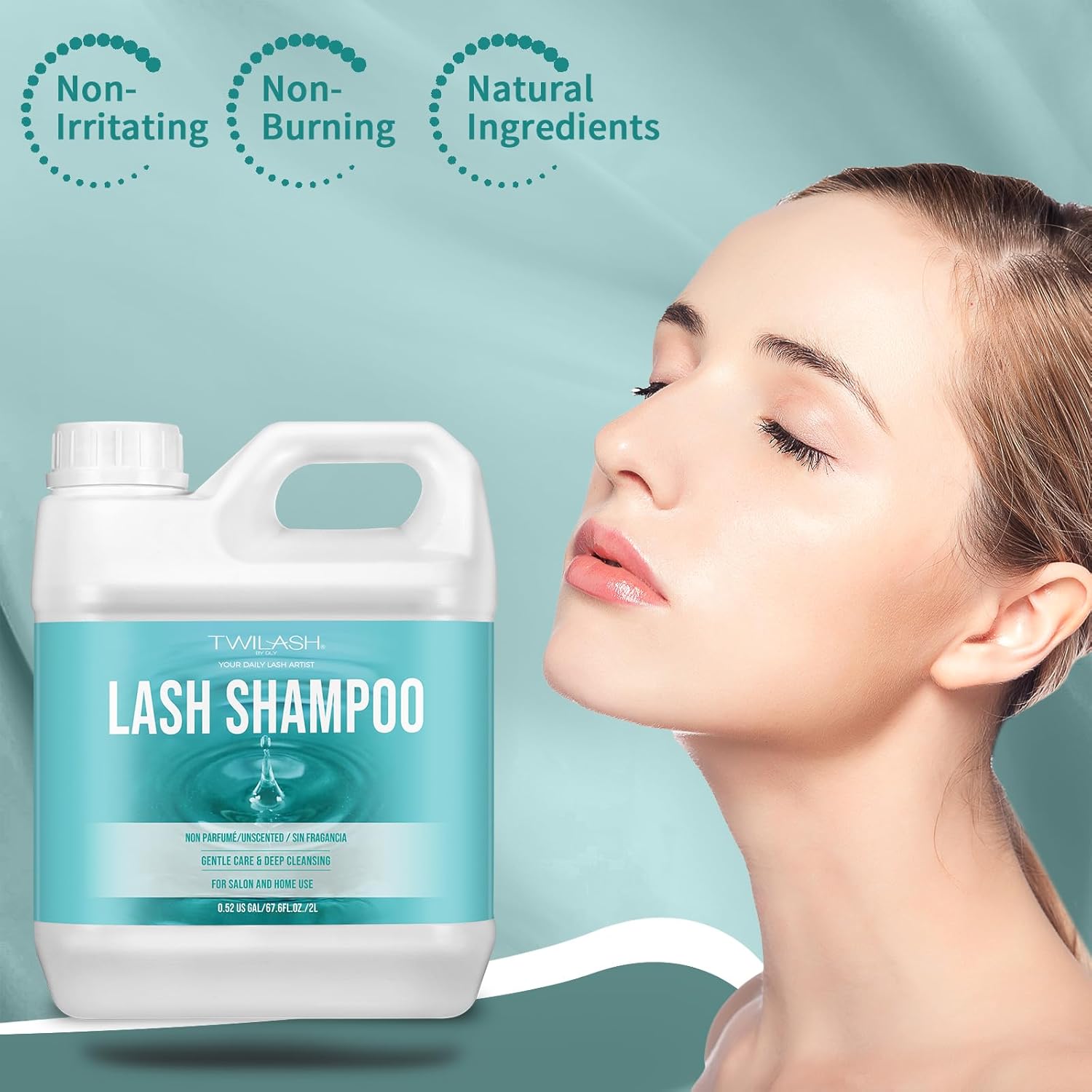 Lash Shampoo Bulk, Eyelash Cleanser for Extensions 2 Liters, Dispenser Pump, Safe Makeup Remover, Non-irritating or Burning Eyelid Foaming Cleanser for Professional Salon and Home Use (Unscented-2L)-GlimoraGlow