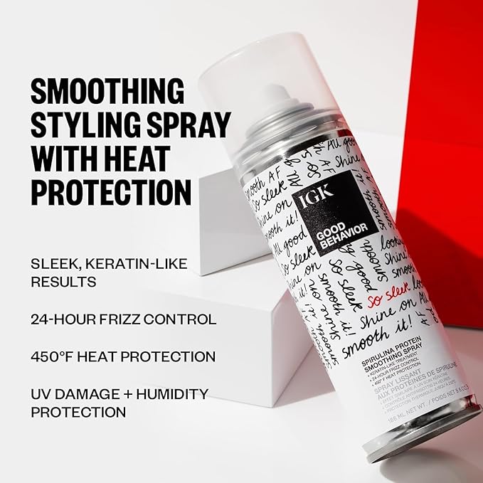 IGK GOOD BEHAVIOR Smoothing Frizz Fighters Set | 4-in-1 Prep Spray + Spirulina Protein Smoothing Spray | Frizz Control + Heat Protectant | Vegan + Cruelty Free-GlimoraGlow