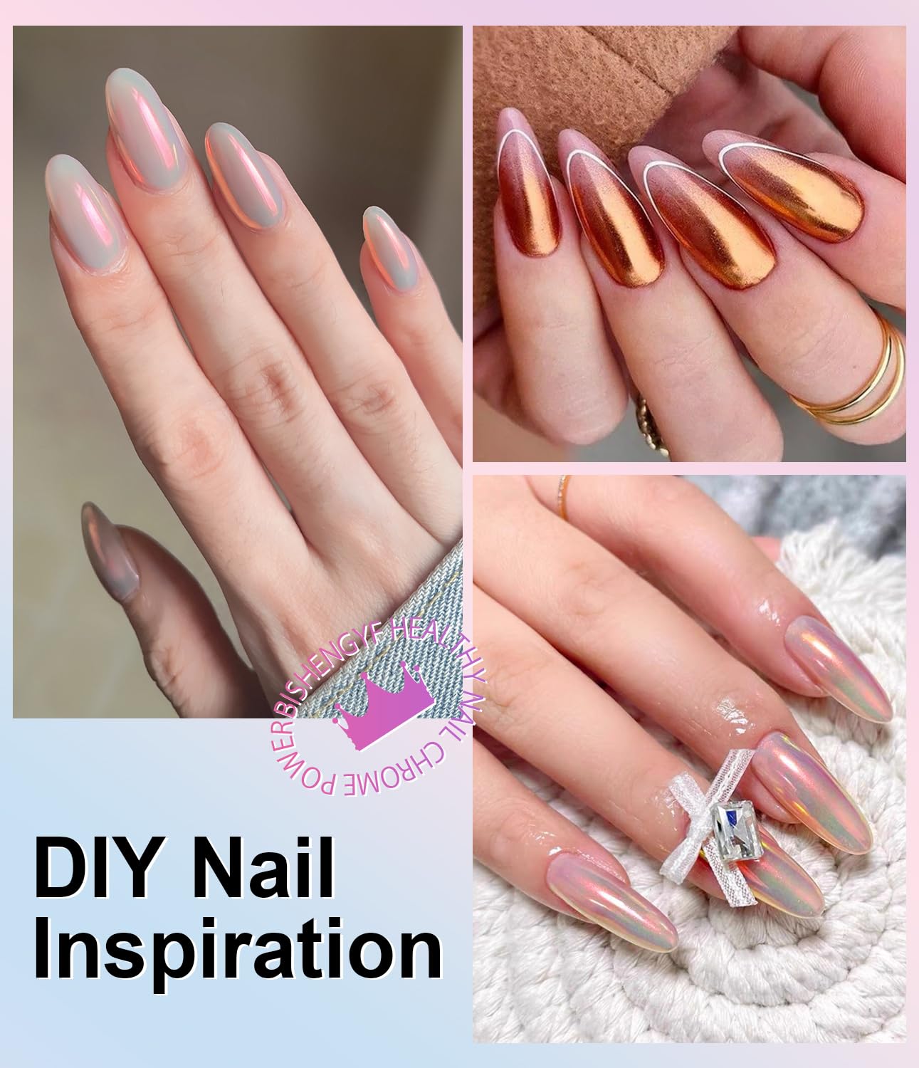 2 PCS Chrome Nail Powder：Mirror Effect Copper Chrome Nail Powder,Metallic Mirror Orange Chrome Nail Powder Decoration for DIY Nail Art,Bronze Pigment Holo Chrome Powder-GlimoraGlow