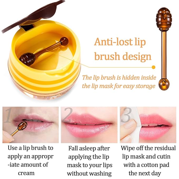 2 PCS Bee Lip Balm Lip Mask Honey Pot Honey Lip Mask Propolis Moisturizing Lip Balm with Stick - Hydrating Prevention Dry and Cracked Lip Scrubs Exfoliato Lip Wrinkle Skin Care Products-GlimoraGlow