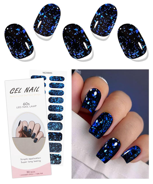 JMEOWIO Gel Nail Stickers Dark Blue Green Semi Cured Gel Nail Strips Wraps UV/LED Nails Art Design Decoration Accessories-GlimoraGlow