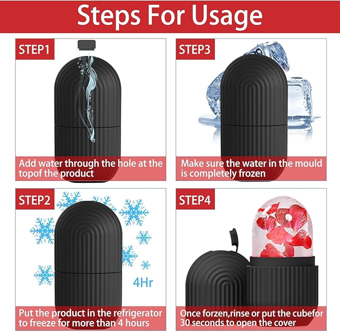 ice face roller, ice mold for face and Eyes, Reusable Massage Silicone Beauty Tool, Naturally Conditioning And Skin Care, De-Puff Eye Bags, Reduce Migraine Pain (Black)-GlimoraGlow