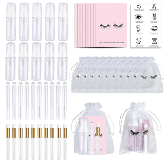 50PCS Lash Shampoo Bottles Brushes Set, Empty Lash Shampoo Bottle, Lash Cleaning Brush, Eyelash Extension Tube Brush, Instructions Cards, Aftercare Bags for Lash Business Clients (50pcs in white)-GlimoraGlow