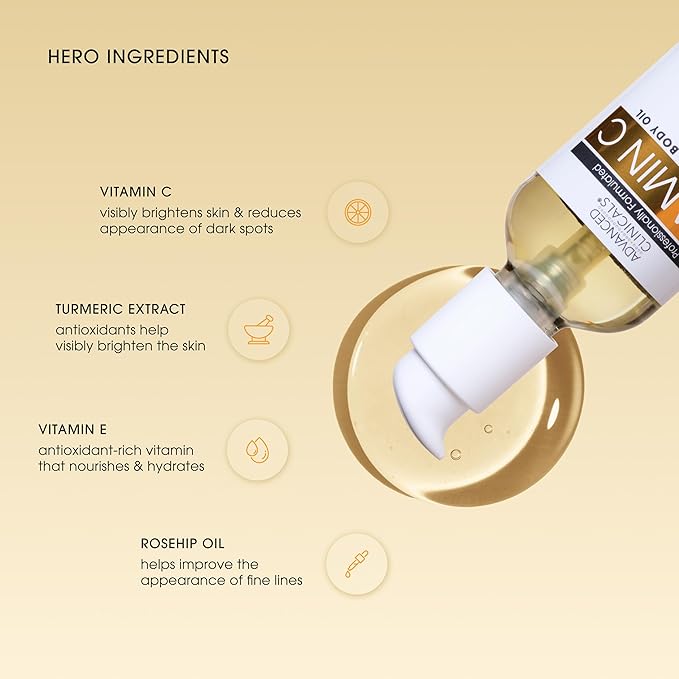 Advanced Clinicals Brightening Vitamin C Cream Moisturizer + Vitamin C Body Oil 2pc Skincare Set | Nourishing, Brightening, & Hydrating Body Oil & Body Lotion To Improve Appearance Of Dark Spots, 2pc-GlimoraGlow